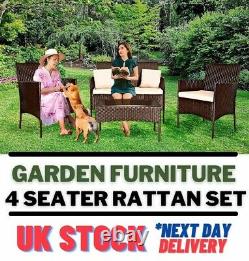 Garden Outdoor Furniture Rattan Set 4pc Table Chair Sofa for Patio Lounger Yard