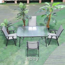 Garden Outdoor Furniture Sets 6 Seater Glass Table And Chairs Patio Parasol Hole