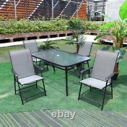 Garden Patio Black Furniture Glass Table and Foldable Chairs Set Parasol Hole UK