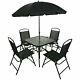 Garden Patio Dining Furniture Outdoor Patio Set 4 Chairs & Table Parasol Metal