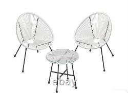 Garden Patio Furniture Set 3 Pieces Outdoor Seating 2 Chairs White GGF013W02