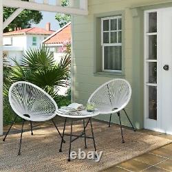 Garden Patio Furniture Set 3 Pieces Outdoor Seating 2 Chairs White GGF013W02