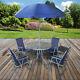 Garden Patio Furniture Set Outdoor 6pc Navy 4 Seats Round Table Chairs & Parasol
