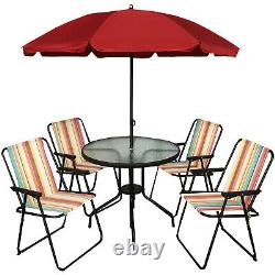 Garden Patio Furniture Set Outdoor 6PC Striped 4 Seat Round Table Chairs Parasol