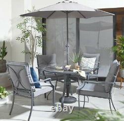 Garden Patio Furniture Set Outdoor Dining 6 Piece Chairs Table Parasol 4 Seat