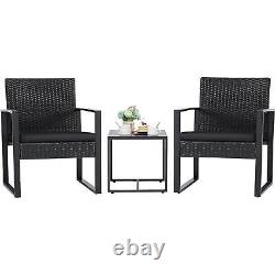 Garden Patio Furniture Set Table Chairs 3 Piece Bistro Set Outdoor Rattan Black