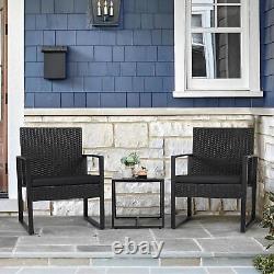 Garden Patio Furniture Set Table Chairs 3 Piece Bistro Set Outdoor Rattan Black