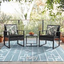 Garden Patio Furniture Set Table Chairs 3 Piece Bistro Set Outdoor Rattan Black