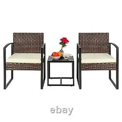 Garden Patio Furniture Set Table Chairs 3 Piece Bistro Set Outdoor Rattan Brown