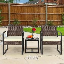 Garden Patio Furniture Set Table Chairs 3 Piece Bistro Set Outdoor Rattan Brown