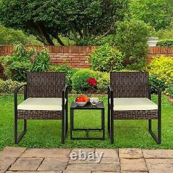 Garden Patio Furniture Set Table Chairs 3 Piece Bistro Set Outdoor Rattan Brown