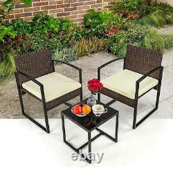 Garden Patio Furniture Set Table Chairs 3 Piece Bistro Set Outdoor Rattan Brown