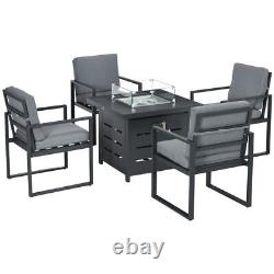 Garden Patio Furniture Set with Gas Firepit Table Chairs 4 Seater Aluminium Grey