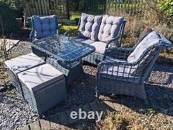 Garden Patio Rattan Furniture Sofa Set 2 Chairs Table 2 Stools 6 Seater Outdoor