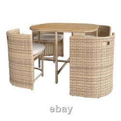 Garden Rattan Dining Set Beige 4 Seater Table Chairs Outdoor Patio Furniture