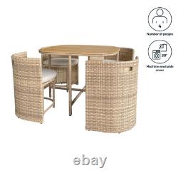 Garden Rattan Dining Set Beige 4 Seater Table Chairs Outdoor Patio Furniture