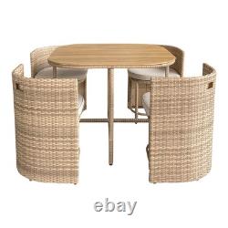 Garden Rattan Dining Set Beige 4 Seater Table Chairs Outdoor Patio Furniture