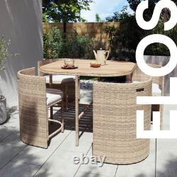 Garden Rattan Dining Set Beige 4 Seater Table Chairs Outdoor Patio Furniture
