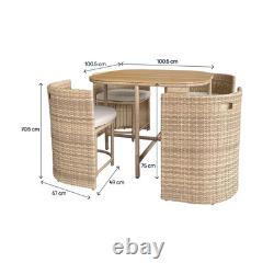 Garden Rattan Dining Set Beige 4 Seater Table Chairs Outdoor Patio Furniture