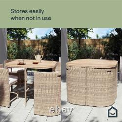 Garden Rattan Dining Set Beige 4 Seater Table Chairs Outdoor Patio Furniture