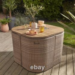 Garden Rattan Dining Set Beige 4 Seater Table Chairs Outdoor Patio Furniture