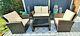 Garden Rattan Furniture, 4 Piece, Patio Set Table Chairs Grey With Light Grey