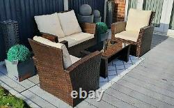 Garden Rattan Furniture, 4 Piece, Patio Set Table Chairs Grey with light grey
