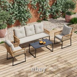 Garden Rattan Furniture 4 Piece Set Table Chairs Sofa Wicker Outdoor Patio Set