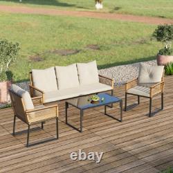 Garden Rattan Furniture 4 Piece Set Table Chairs Sofa Wicker Outdoor Patio Set