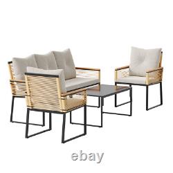 Garden Rattan Furniture 4 Piece Set Table Chairs Sofa Wicker Outdoor Patio Set