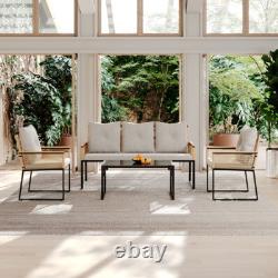Garden Rattan Furniture 4 Piece Set Table Chairs Sofa Wicker Outdoor Patio Set