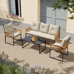 Garden Rattan Furniture 4 Piece Set Table Chairs Sofa Wicker Outdoor Patio Set