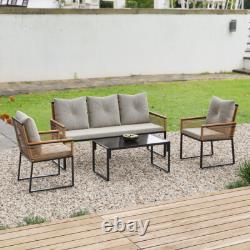 Garden Rattan Furniture 4 Piece Set Table Chairs Sofa Wicker Outdoor Patio Set