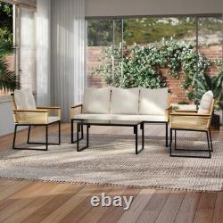 Garden Rattan Furniture 4 Piece Set Table Chairs Sofa Wicker Outdoor Patio Set