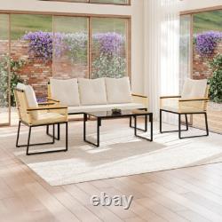 Garden Rattan Furniture 4 Piece Set Table Chairs Sofa Wicker Outdoor Patio Set