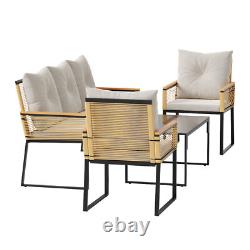 Garden Rattan Furniture 4 Piece Set Table Chairs Sofa Wicker Outdoor Patio Set