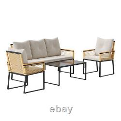 Garden Rattan Furniture 4 Piece Set Table Chairs Sofa Wicker Outdoor Patio Set