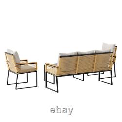 Garden Rattan Furniture 4 Piece Set Table Chairs Sofa Wicker Outdoor Patio Set