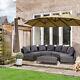 Garden Rattan Furniture 4 Seaters Half-round Patio Outdoor Sofa & Table Grey