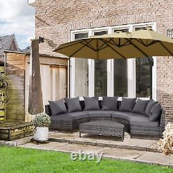 Garden Rattan Furniture 4 Seaters Half-round Patio Outdoor Sofa & Table Grey