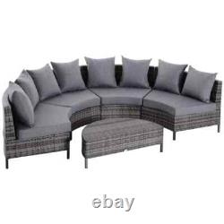 Garden Rattan Furniture 4 Seaters Half-round Patio Outdoor Sofa & Table Grey