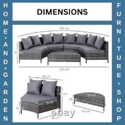 Garden Rattan Furniture 4 Seaters Half-round Patio Outdoor Sofa & Table Grey