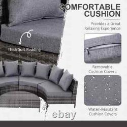 Garden Rattan Furniture 4 Seaters Half-round Patio Outdoor Sofa & Table Grey