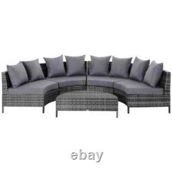 Garden Rattan Furniture 4 Seaters Half-round Patio Outdoor Sofa & Table Grey