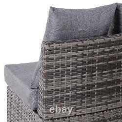 Garden Rattan Furniture 4 Seaters Half-round Patio Outdoor Sofa & Table Grey