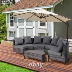 Garden Rattan Furniture 4 Seaters Half-round Patio Outdoor Sofa & Table Grey