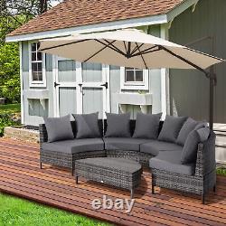 Garden Rattan Furniture 4 Seaters Half-round Patio Outdoor Sofa & Table Grey