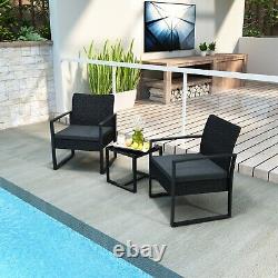 Garden Rattan Furniture Bistro Set 3PC Chair Table Patio Outdoor Wicker Black