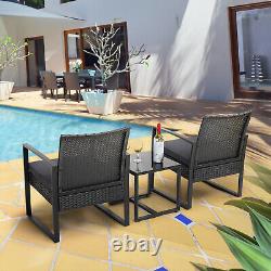 Garden Rattan Furniture Bistro Set 3PC Chair Table Patio Outdoor Wicker Black