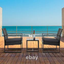 Garden Rattan Furniture Bistro Set 3PC Chair Table Patio Outdoor Wicker Black